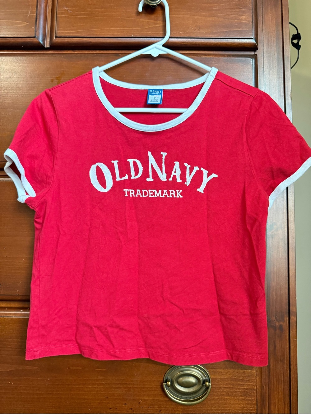 Old Navy Red Tee with White Trim and Logo